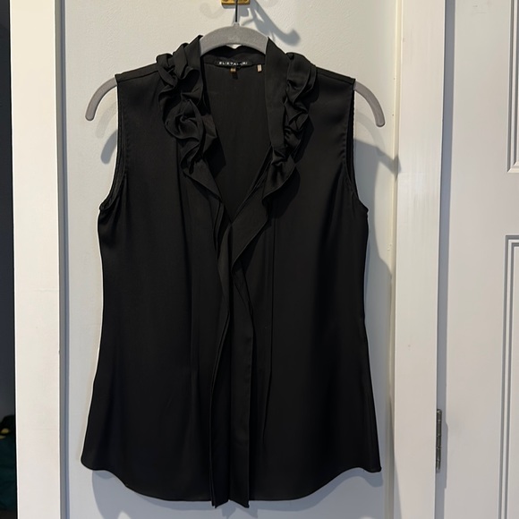 Elie Tahari black silk ruffled neck sleeveless blouse - XS - Picture 2 of 6